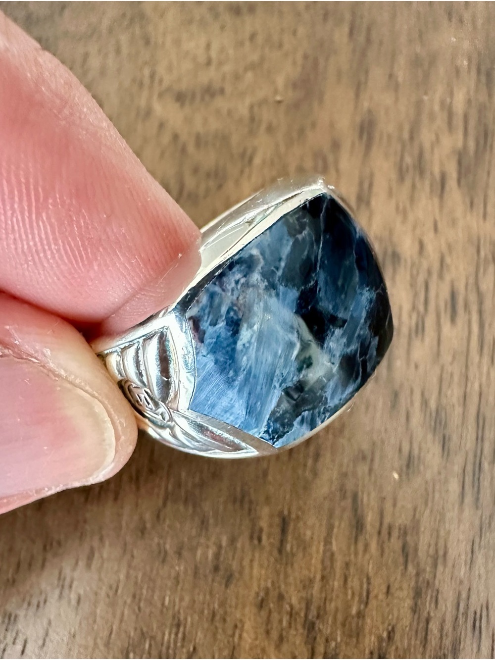 David Yurman Vintage Sterling Silver Ring with Deep Blue Pietersite size 10